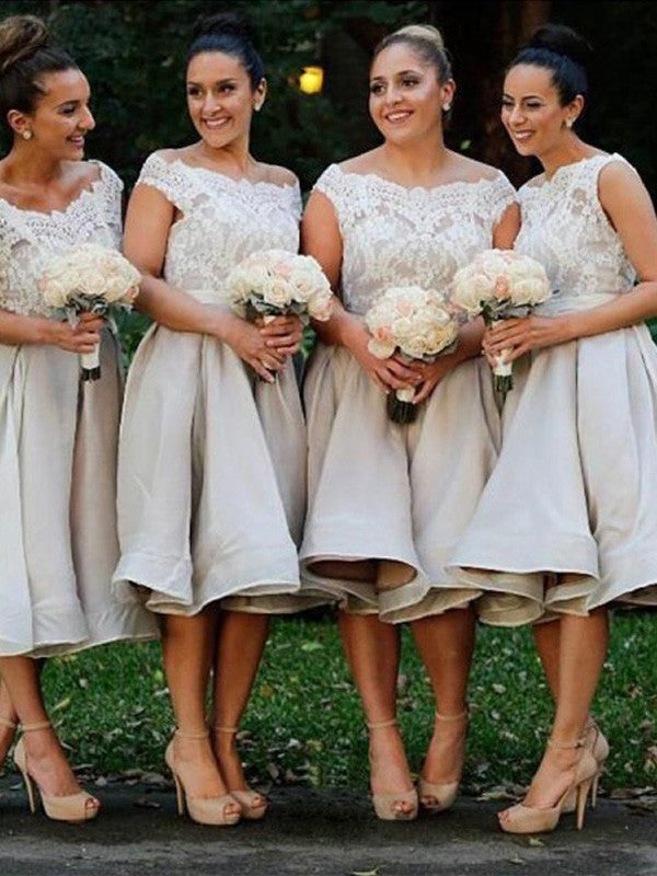 Off-the-Shoulder Sleeveless A-Line/Princess Chiffon Knee-Length Bridesmaid Dresses
