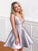 Satin A-Line/Princess Sleeveless V-neck Ruffles Short/Mini Homecoming Dresses