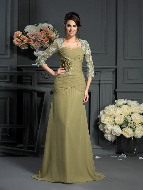Chiffon A-Line/Princess of Sweetheart Mother Flower Long Hand-Made 1/2 Sleeves the Bride Dresses