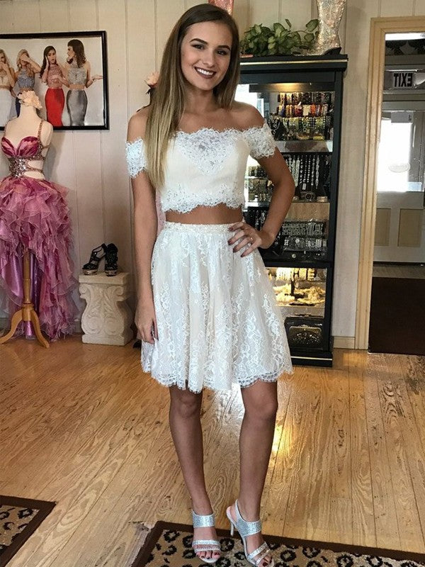 Lace A-Line/Princess Off-the-Shoulder Sleeveless Short/Mini Two Piece Dresses