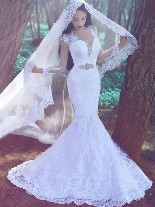 Sleeves Lace Long Applique Sweetheart Court Trumpet/Mermaid Train Wedding Dresses