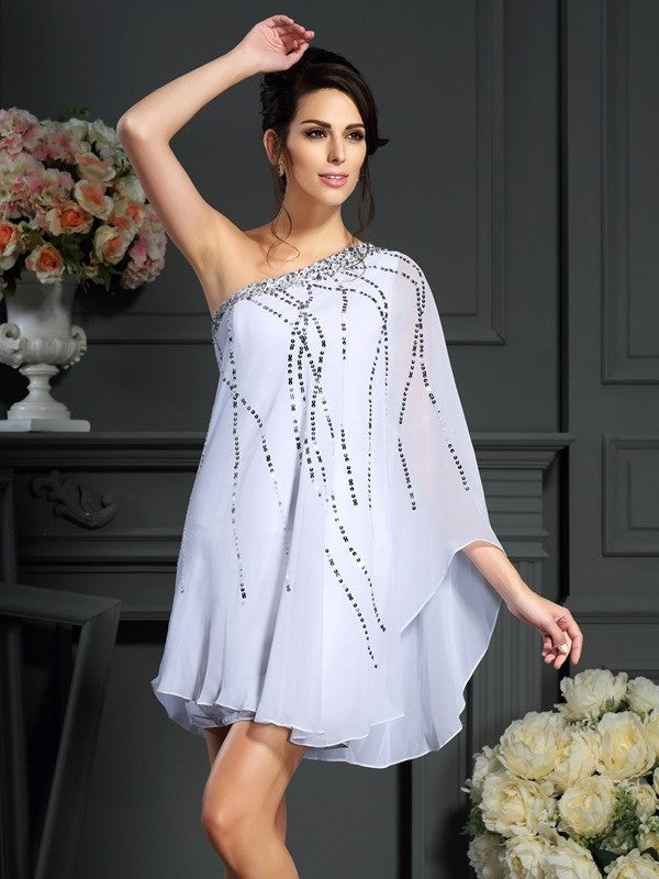 Sequin Sleeveless Short One-Shoulder of Mother Chiffon A-Line/Princess the Bride Dresses