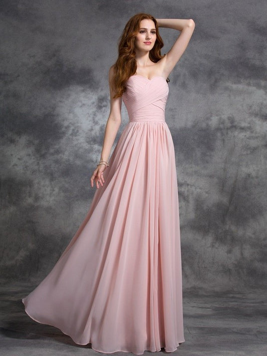 Sweetheart A-line/Princess Long Sleeveless Ruched Chiffon Bridesmaid Dresses