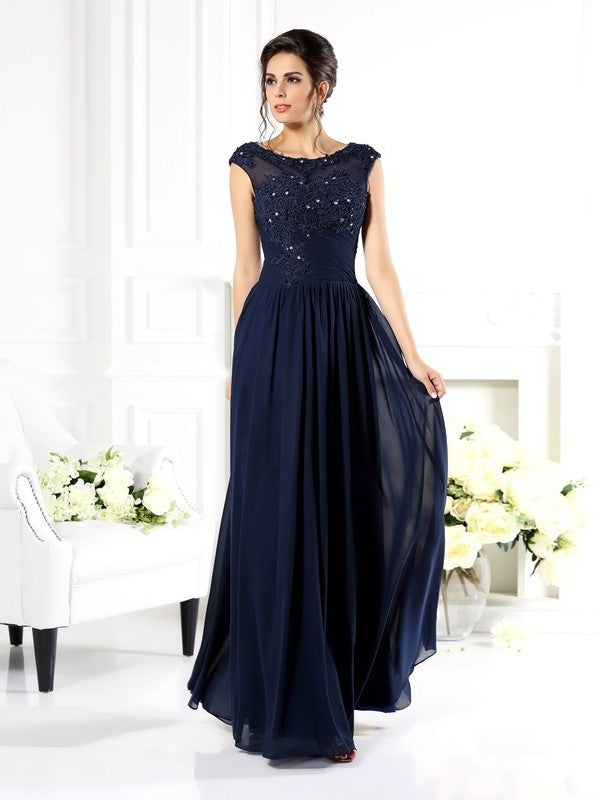 Scoop A-Line/Princess Long Beading of Mother Chiffon Sleeveless the Bride Dresses