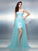 Sheath/Column One-Shoulder Sleeveless Applique Long Elastic Woven Satin Dresses