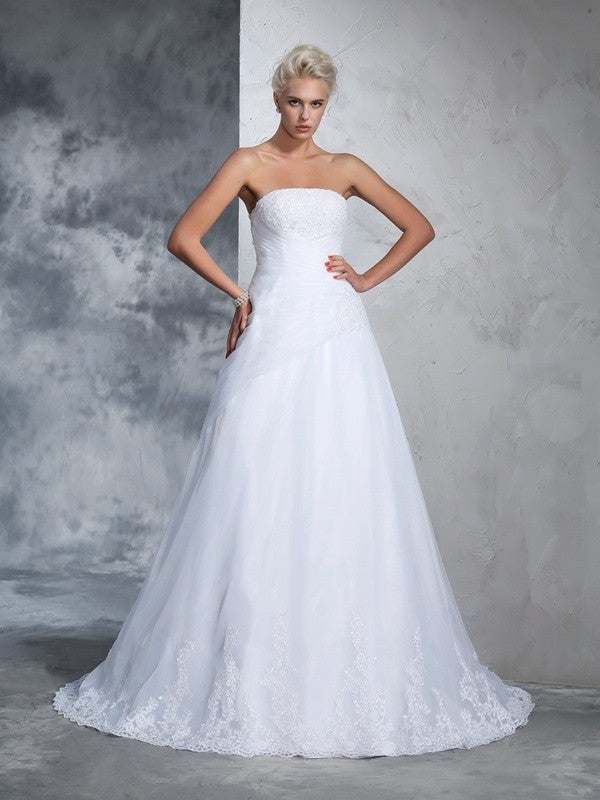 Gown Sleeveless Long Applique Ball Strapless Net Wedding Dresses