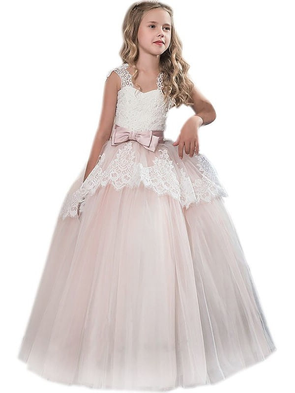 Sleeveless Tulle Floor-Length Gown Ball Sweetheart Bowknot Flower Girl Dresses