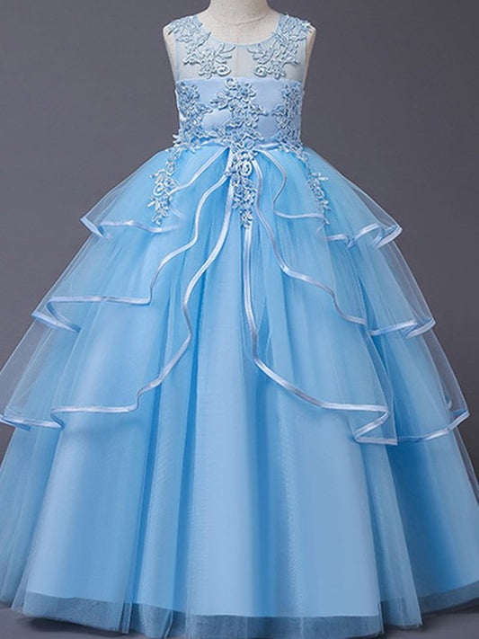 Applique Floor-Length Sleeveless Scoop Tulle A-Line/Princess Flower Girl Dresses
