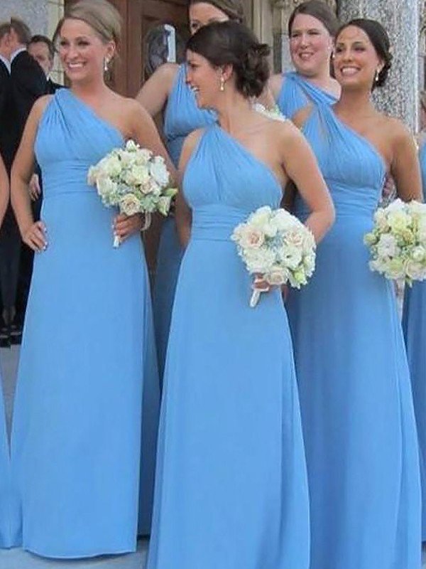 Sheath/Column Chiffon Sleeveless One-Shoulder Floor-Length Bridesmaid Dresses
