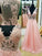 V-neck A-Line/Princess Sleeveless Floor-Length Applique Tulle Dresses