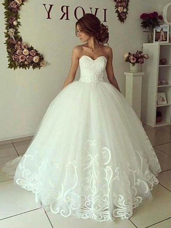 Sweetheart Ball Floor-Length Applique Gown Tulle Sleeveless Wedding Dresses