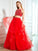 A-Line/Princess Spaghetti Beading Tulle Straps Floor-Length Sleeveless Two Piece Dresses