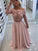 Bateau A-Line/Princess Long Sleeves Floor-Length Lace Chiffon Dresses