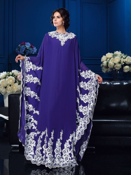 A-Line/Princess of Long Sleeves Chiffon Applique Scoop Mother Long the Bride Dresses