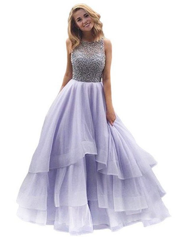 Scoop Sleeveless Ball Floor-Length Gown Beading Organza Dresses
