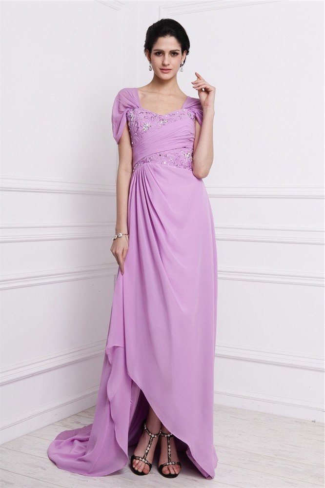 Mother Square Beading Embroidery of Sleeves Sheath/Column Short Chiffon Long the Bride Dresses