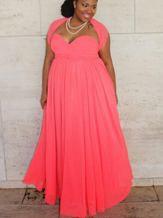 Sleeveless Chiffon A-Line/Princess Floor-Length Sweetheart Ruched Plus Size Dresses