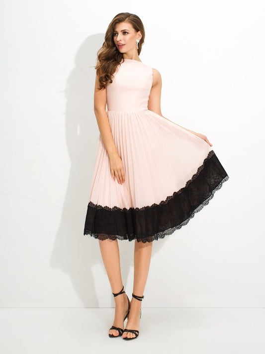 Neck Lace High A-Line/Princess Short Sleeveless Chiffon Cocktail Dresses