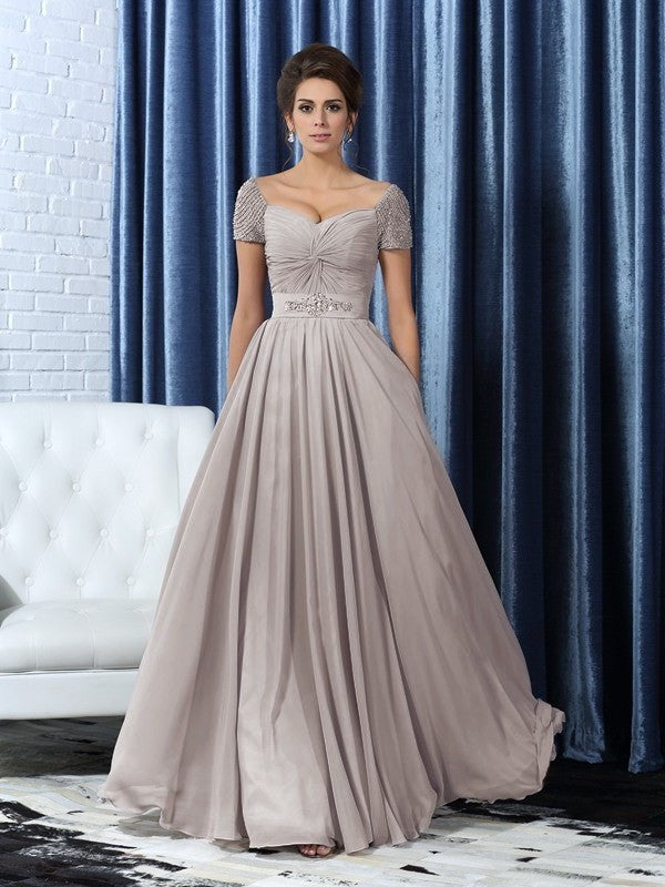 Sweetheart A-Line/Princess Sleeves Short Chiffon Long Mother Beading of the Bride Dresses