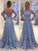 Floor-Length Long A-Line/Princess Sleeves Lace Bateau Ruffles Dresses