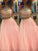Sleeveless A-Line/Princess Beading Halter Floor-Length Tulle Two Piece Dresses