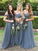 Off-the-Shoulder A-Line/Princess Floor-Length Tulle Ruffles Sleeveless Bridesmaid Dresses