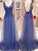 Sleeveless A-Line/Princess V-neck Tulle Applique Floor-Length Dresses