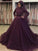 Neck Gown Sleeves Train High Long Applique Sweep/Brush Ball Tulle Muslim Dresses