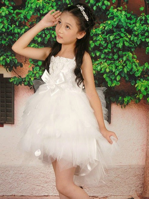 Flower A-line/Princess Sleeveless Short Hand-made Straps Tulle Flower Girl Dresses