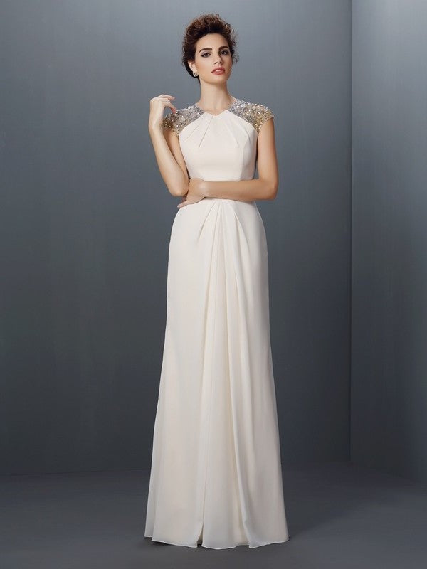 Sleeveless A-Line/Princess Beading Jewel Long Chiffon Dresses