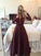 A-Line/Princess Long Sleeves Sequin Scoop Floor-Length Satin Dresses