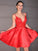 Sleeveless A-Line/Princess Satin Applique V-neck Short/Mini Homecoming Dresses