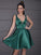 Satin Sleeveless V-neck A-Line/Princess Ruffles Short/Mini Homecoming Dresses