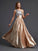 Long One-Shoulder A-Line/Princess Paillette Elastic Sleeveless Woven Satin Dresses