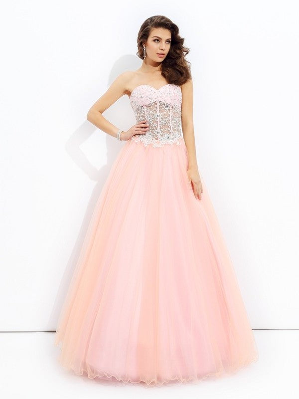 Lace Sweetheart A-line/Princess Sleeveless Long Net Dresses
