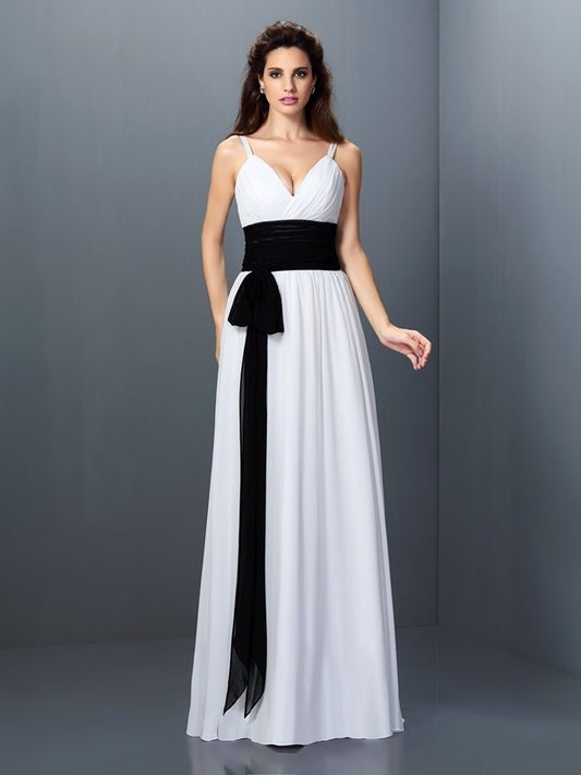Long Sleeveless V-neck A-Line/Princess Sash/Ribbon/Belt Chiffon Bridesmaid Dresses