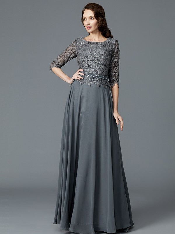 Floor-Length Mother A-Line/Princess 1/2 Chiffon Sleeves of Scoop the Bride Dresses