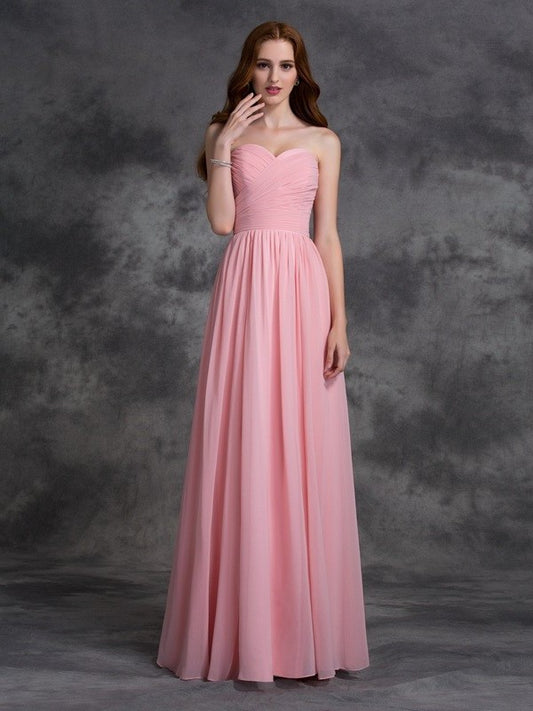 A-line/Princess Ruffles Long Sleeveless Sweetheart Chiffon Bridesmaid Dresses