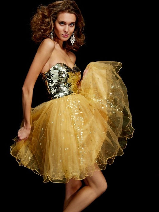 Sleeveless Sweetheart Short A-Line/Princess Paillette Tulle Homecoming Dresses