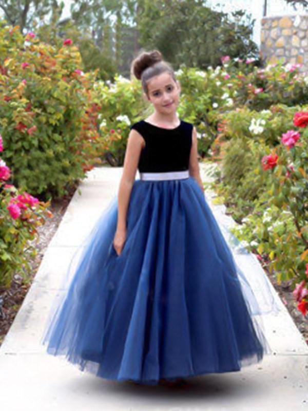 Sash/Ribbon/Belt Sleeveless A-Line/Princess Tulle Scoop Ankle-Length Flower Girl Dresses
