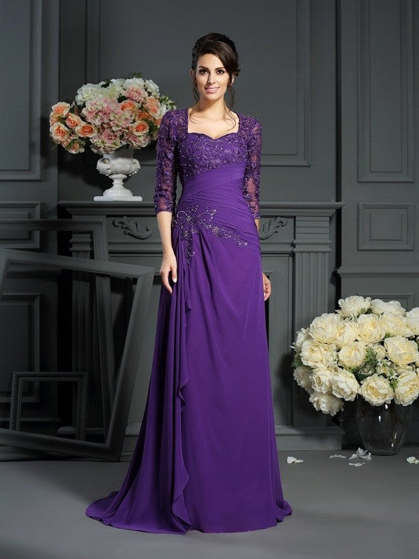 Long A-Line/Princess Sleeves Chiffon of 1/2 Sweetheart Applique Mother the Bride Dresses