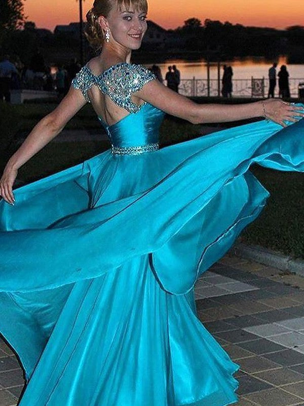 Sleeveless Floor-Length A-Line/Princess Jewel Beading Chiffon Dresses