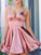 Satin A-Line/Princess Straps Spaghetti Sleeveless Ruffles Short/Mini Homecoming Dresses