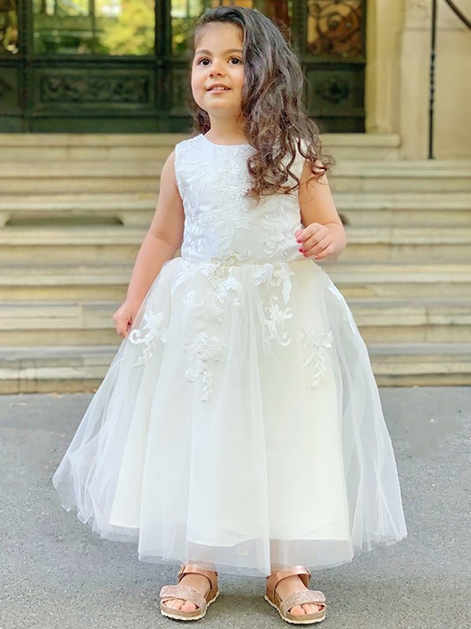 Tulle Sleeveless Lace A-Line/Princess Scoop Ankle-Length Flower Girl Dresses