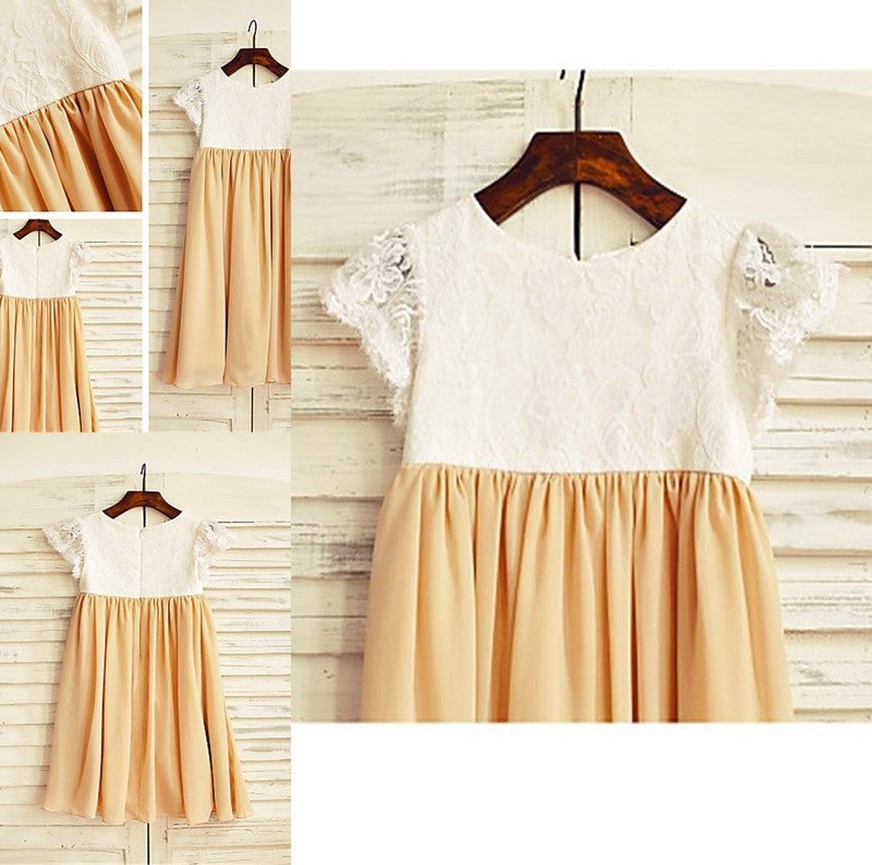 Chiffon Tea-Length Sleeves Short Scoop A-line/Princess Flower Girl Dresses