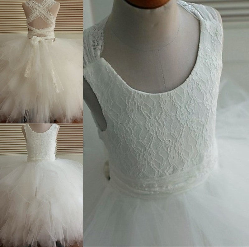 Gown Sleeveless Scoop Ball Lace Ankle-Length Tulle Flower Girl Dresses