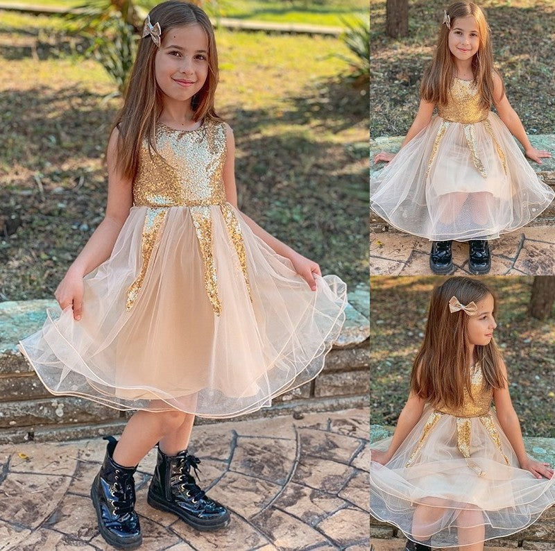 A-Line/Princess Tulle Sleeveless Sequin Short/Mini Scoop Flower Girl Dresses