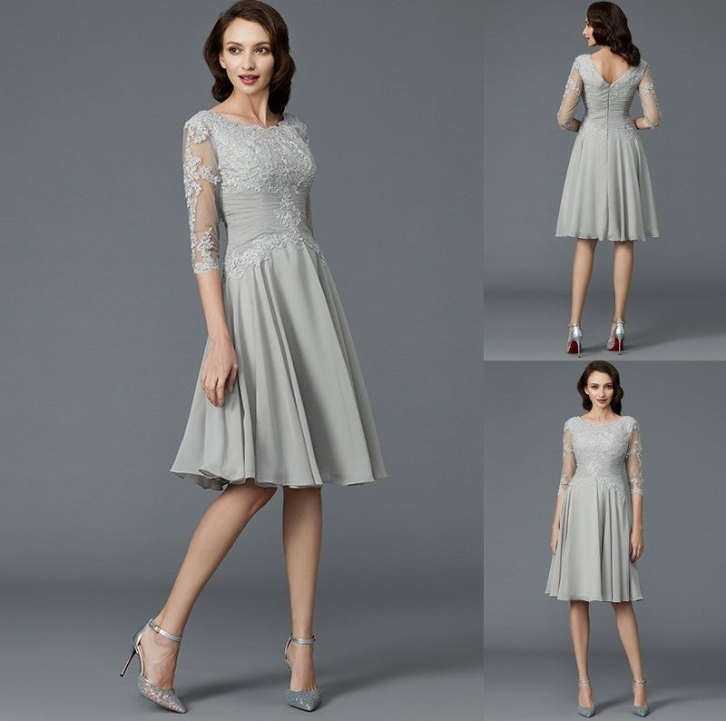 Knee-Length of A-Line/Princess Sleeves Scoop Applique Mother 1/2 Chiffon the Bride Dresses