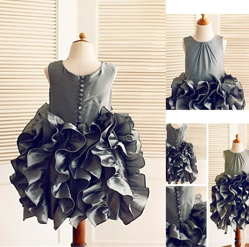 Sleeveless Tea-Length Straps Ruffles Ball Tulle Gown Flower Girl Dresses