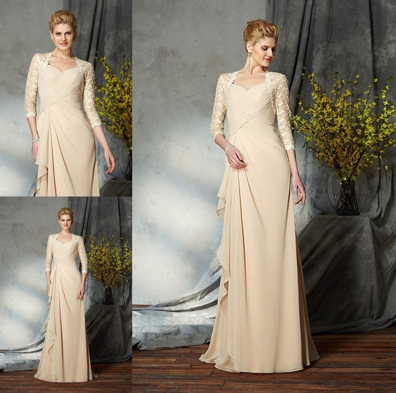 A-Line/Princess Chiffon of Long Sweetheart Mother Sleeves Lace 3/4 the Bride Dresses